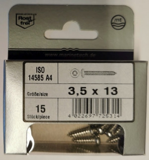 Blisterpack Linsenkopfblechschraube ISO 14585 A4 3,5 x 13 mm TX15