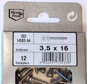 Blisterpack Linsenkopfblechschraube ISO 14585 A4 3,5x16 TX15 12St.