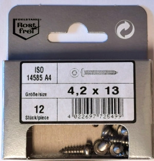 Blisterpack Linsenkopfblechschraube ISO 14585 A4 4,2x13 TX20 12St.