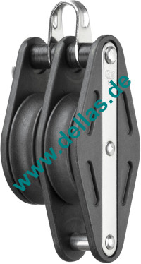 Doppelblock, 14mm, 2 Rollen, Hundsfott u. Bügel, Gleitlager