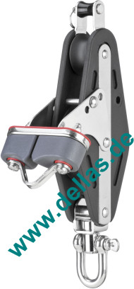 Großschotblock, Violinblock 14mm, 2 Rollen, Klemme, Wirbel, Hundsfott, kugelgelagert