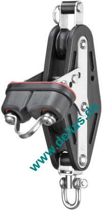 Großschotblock 12 mm, 2 Rollen, Violinblock, Hundsfott, Schotklemme, Wirbel, Gleitlager