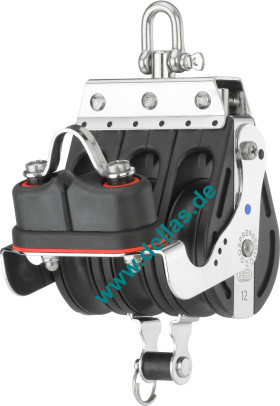 Großschotblock, 3 Rollen, Wirbel, Hundsfott, Schotklemme, 12 mm S-Block-Serie HS SPRENGER