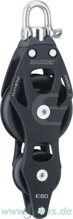 Harken 80 mm Element Violinblock mit Wirbel und Hundsfott