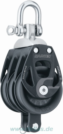 Harken 60 mm Element Dreifach-Block mit Wirbel und Hundsfott