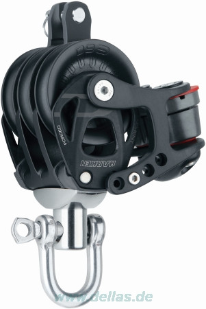 Harken 60 mm Element Dreifach-Block mit Wirbel, Hundsfott und 150 Cam-Matic Klemme