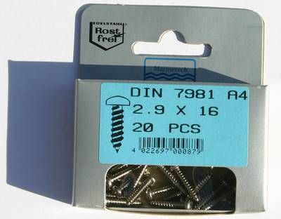 Blisterpack Linsenkopfblechschraube 2,9x16mm