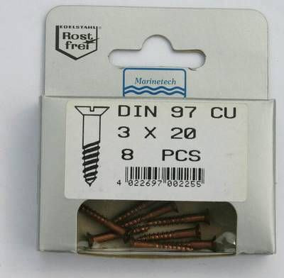 Blisterpack Kupfer-Bronze-Senkkopfholzschrauben 3x20mm