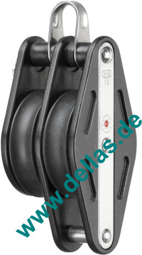 Doppelblock, 12mm, 2 Rollen, Hundsfott u. Bügel, kugelgelagert