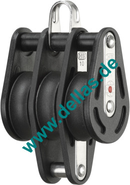 Block, 10 mm, 3 Rollen, Hundsfott u. Bügel, kugelgelagert