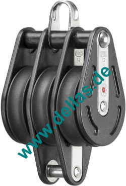 Dreifachblock, 12 mm, 3 Rollen, Hundsfott u. Bügel, kugelgelagert