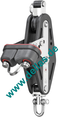 Großschotblock, Violinblock, 12mm, 2 Rollen, Klemme, Hundsfott, Wirbel