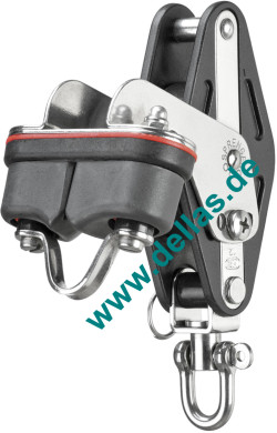 Einfachblock, 12mm, 1 Rolle, Klemme, Hundsfott u. Wirbel, kugelgelagert