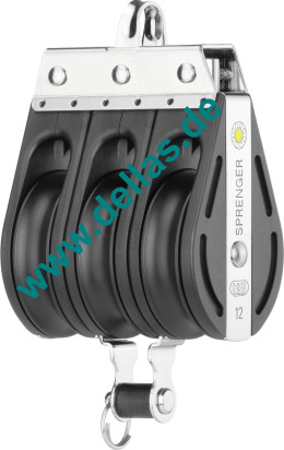 Block, 3 Rollen, fester Bügel, Hundsfott, 12 mm S-Block-Serie HS SPRENGER