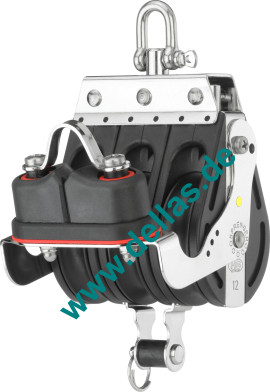 Großschotblock, 3 Rollen, Wirbel, Hundsfott, Schotklemme, 12 mm S-Block-Serie HS SPRENGER