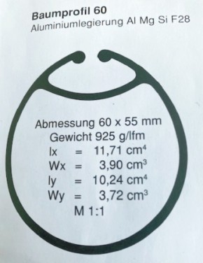 Baumprofil 60 Von FK Mastbau, 3 m lang, Versand nur per GLS Express, nur 1 x lieferbar