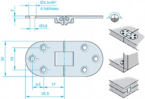 Scharnier Messing verchromt 71 X 30 MM