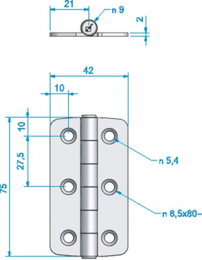 Scharnier Rostfrei 75 x 42 mm