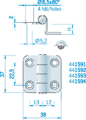 SCHARNIER ROSTFREI 38X37MM