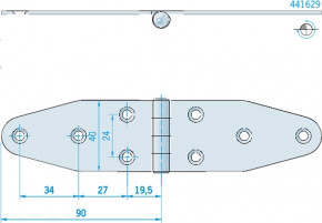 Edelstahlscharnier 8 Bohrungen verdeckt 180 mm lang, 40 mm breit, nur noch 1 x lieferbar