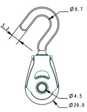 Block Dynamic 20 mm mit drehbarem Haken