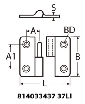 Scharnier, 2-tlg. A4 37x37mm, Rechts oder Links